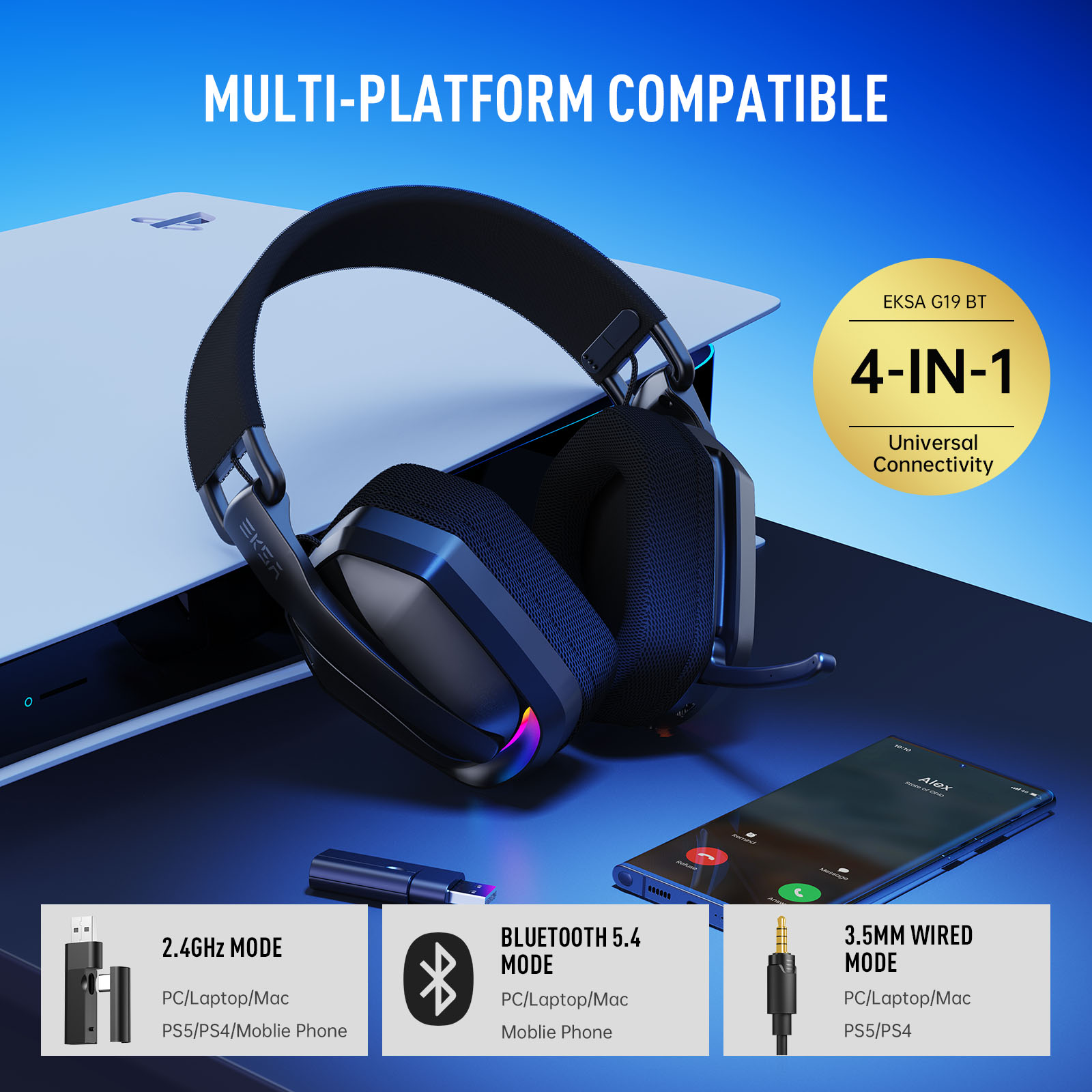 EKSA G19BT 2.4GHz Wireless Gam - Gaming Headset Rgb 评论和价格